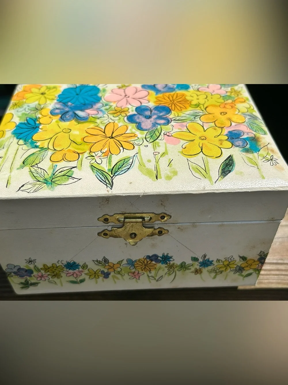 Vintage BOHO Musical Jewelry Box Ballerina Floral Keepsake Japan call outs